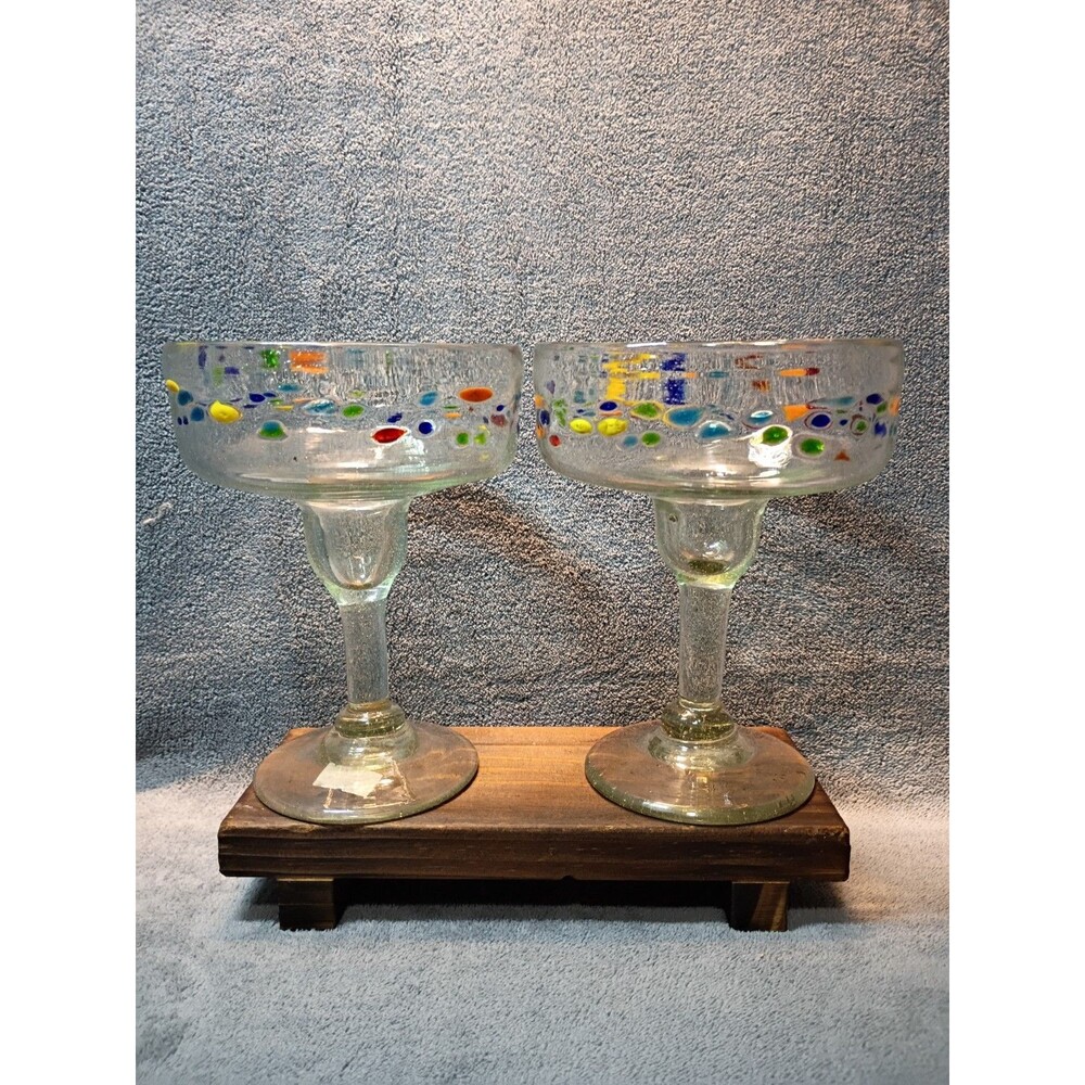 Handmade Mexican Recycled Glass Margarita Glasses Set of 4 Amici Confetti - Picture 5 of 12
